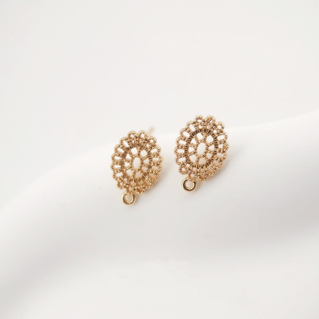 Vintage Openwork Earring Post With Loop,  Ear Pin Nickel Free Earrings, Oval Ear Stud, Hypoallergenic Earring Findings ZX034
