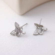 Load image into Gallery viewer, Butterfly Post Earring, 18K Real Gold Plated Brass Stud Earring With Loop, S925 Silver Pin, Nickel Free, Earring Finding S1192