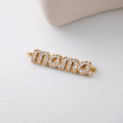 Cubic MAMA Connector, 18K Gold Plated Micro CZ Pave Connector Charm, Necklace Making Findings, Jewelry Finding Gift for Mom S1125