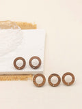 4PCS Wood Earrings, Hollow Circle Wooden Earrings for women, Reclaimed Walnut Wood, Nickel Free, Geometric Statement Earrings Finding  JT916