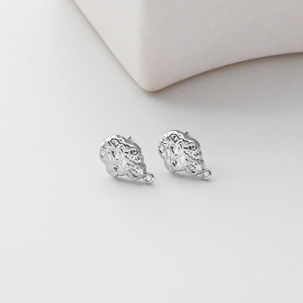 Irregular Pleated Post with Loop, 18K Gold Plated, S925 Silver Pin Nickel Free Earrings, Hypoallergenic Earring Findings D0442