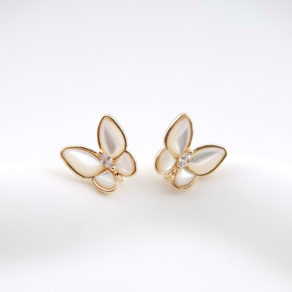 Pendiente de mariposa de nácar con aros, sin níquel, en plata S925, 10 mm, chapado en oro de 18 quilates, accesorio para pendientes ZX058