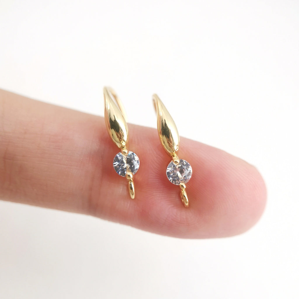18K Gold Plated Ear Wires, Round Cubic Pave Earring Hooks, Nickel Free, Fish Hooks, Ear Wires for Jewelry Making D0138