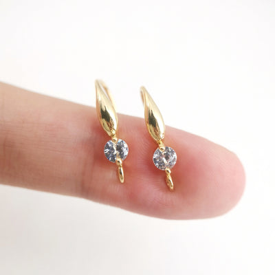 18K Gold Plated Ear Wires, Round Cubic Pave Earring Hooks, Nickel Free, Fish Hooks, Ear Wires for Jewelry Making D0138