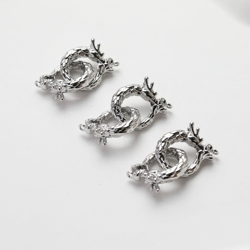 Double Loop Clasp, Dragon, Necklace Connector, 14K Gold/Silver Plated, Neckalce Bracelet Making Pendant, Jewelry Supply Finding GE127