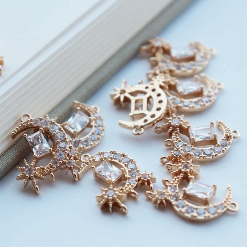 CZ Pave Garlands Charm, Cubic Zircon Crystal Pendant, CZ Earring Charms,  Real Gold Plated Brass Earring Charms, Jewelry Findings JY009-F049