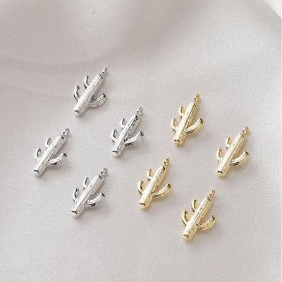 دلايات صبار من الذهب عيار 14 قيراطًا، صبار فضي، نباتات، قلادة JG021