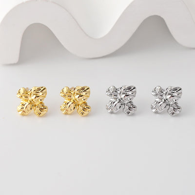 Pleated Flower Earrings Post With Loop, 18K Gold Plated, Nickel Free, S925 Silver Pin, Ear Stud Hypoallergenic Earring Findings D0447
