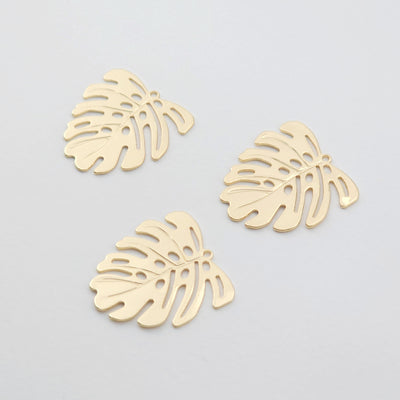 Gold Monstera Leaf  Charms, Metal Blank, 14K Gold/Silver Plated, Monstera deliciosa Pendant, Bracelet Making Pendant D0017