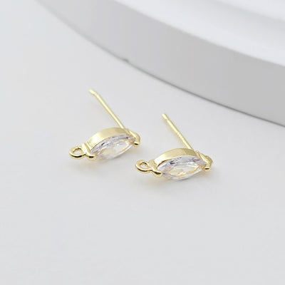 18K Gold Oval Post, CZ Pave, S925 silver pin, 11.9*4MM, Stud Earring Nickel Free, Hypoallergenic Earring Findings D0282