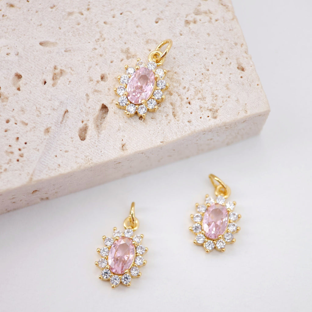 Oval Crystal Pave Charm, Pave CZ Pendant, Dainty Charms for Necklace Bracelet Making, Jewelry Findings S20360