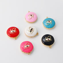 Load image into Gallery viewer, Locket Charm, Enamel Evil Eye, 18K Gold Plated Round Pendant, 25mm, Necklace Making Charm, Jewelry Findings S20295