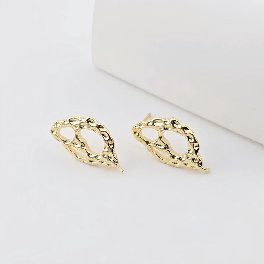 قرط أذن مطروق غير منتظم، ذهب عيار 14 قيراط، فضة S925، قرط أذن خالٍ من النيكل، مع حلقة ZX290