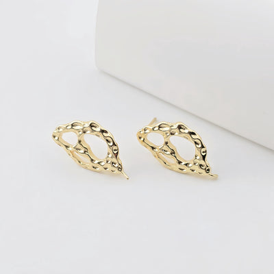 قرط أذن مطروق غير منتظم، ذهب عيار 14 قيراط، فضة S925، قرط أذن خالٍ من النيكل، مع حلقة ZX290