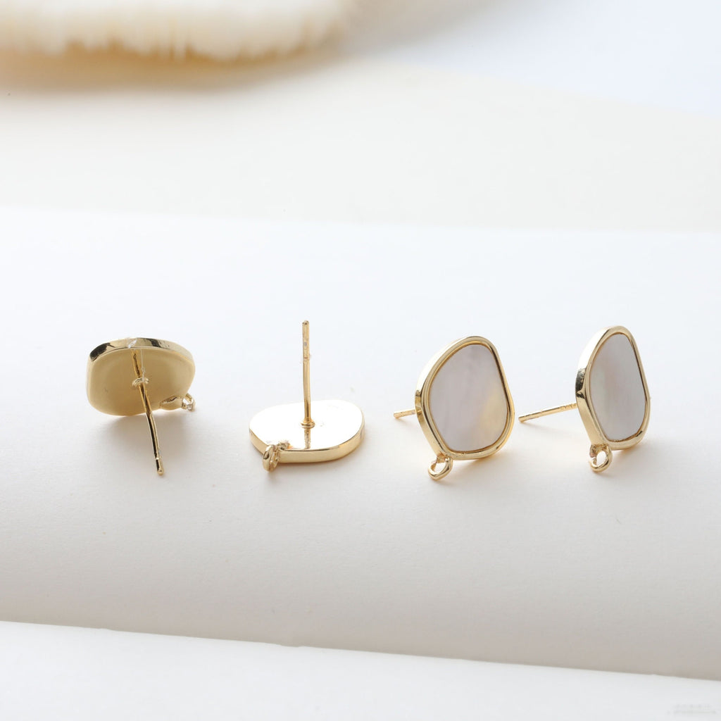 قرط صدفي غير منتظم، مطلي بالذهب عيار 14 قيراطًا، دبوس فضة S925 خالٍ من النيكل، نتائج قرط مضادة للحساسية JJ022