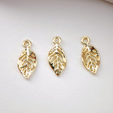 Gold Leaf Charm, 18K Real Gold Plated Brass Earring Charms, Jewelry Findings D0081