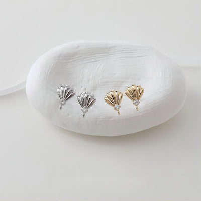 قرط أذن أنيق من الأصداف مع حلقة، ذهب/فضة عيار 14 قيراطًا، أقراط من الفضة الإسترليني عيار 925 خالية من النيكل، أقراط أذن مرصعة بالأصداف GE010