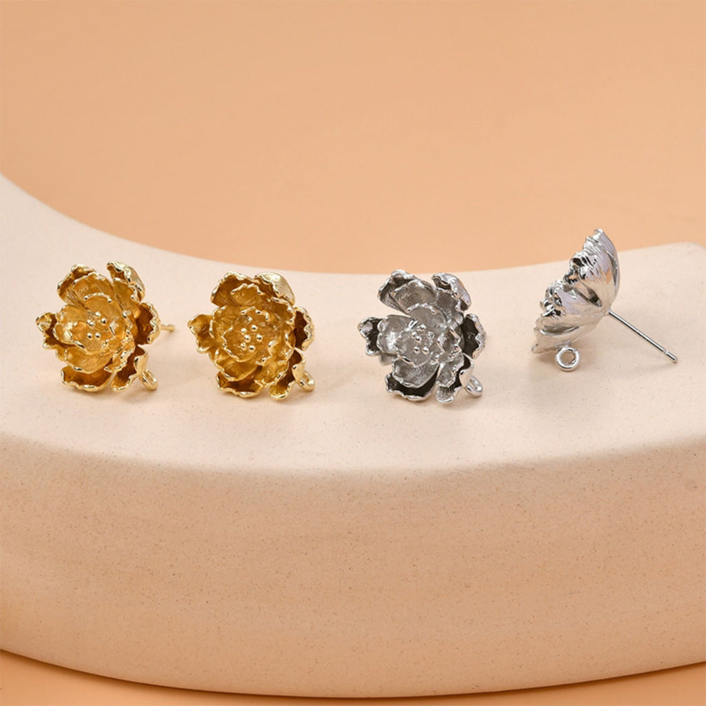 Poste para pendientes de peonía multicapa con aros, pasador de plata S925 sin níquel, aro para pendientes de flor, accesorios hipoalergénicos LL236