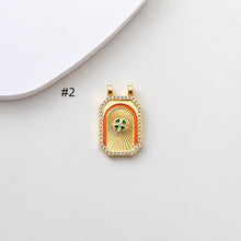 Load image into Gallery viewer, Rectangular Card Charm, 18K Gold Plated CZ Pave Pendant, Heart Charm, Four Leaf Clover Charm, Necklace Making Charm, Jewelry Findings S1384