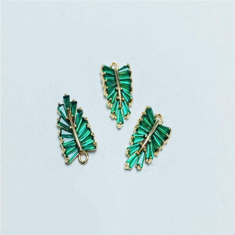 CZ Pave Leaf Charm, Cubic Zircon Crystal Leaf Pendant, CZ Earring Charms,  Gold Plated Brass Earring Charms, Jewelry Findings ZR011-F214