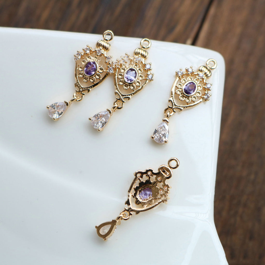 10 قطع - دلايات كريستال صغيرة على شكل دمعة، مطلية بالذهب عيار 14 قيراطًا، مقاس 6*16 مم، قطع مجوهرات HL061-F145