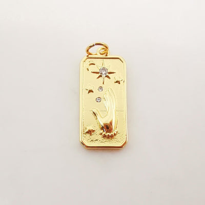 Gold Tarot Card Charms, Micro CZ Pave Hand/ Sun/ Rose Pendant, Amulet Charm 18K Gold Plated, Necklace Making Charms, Jewelry Findings S1094