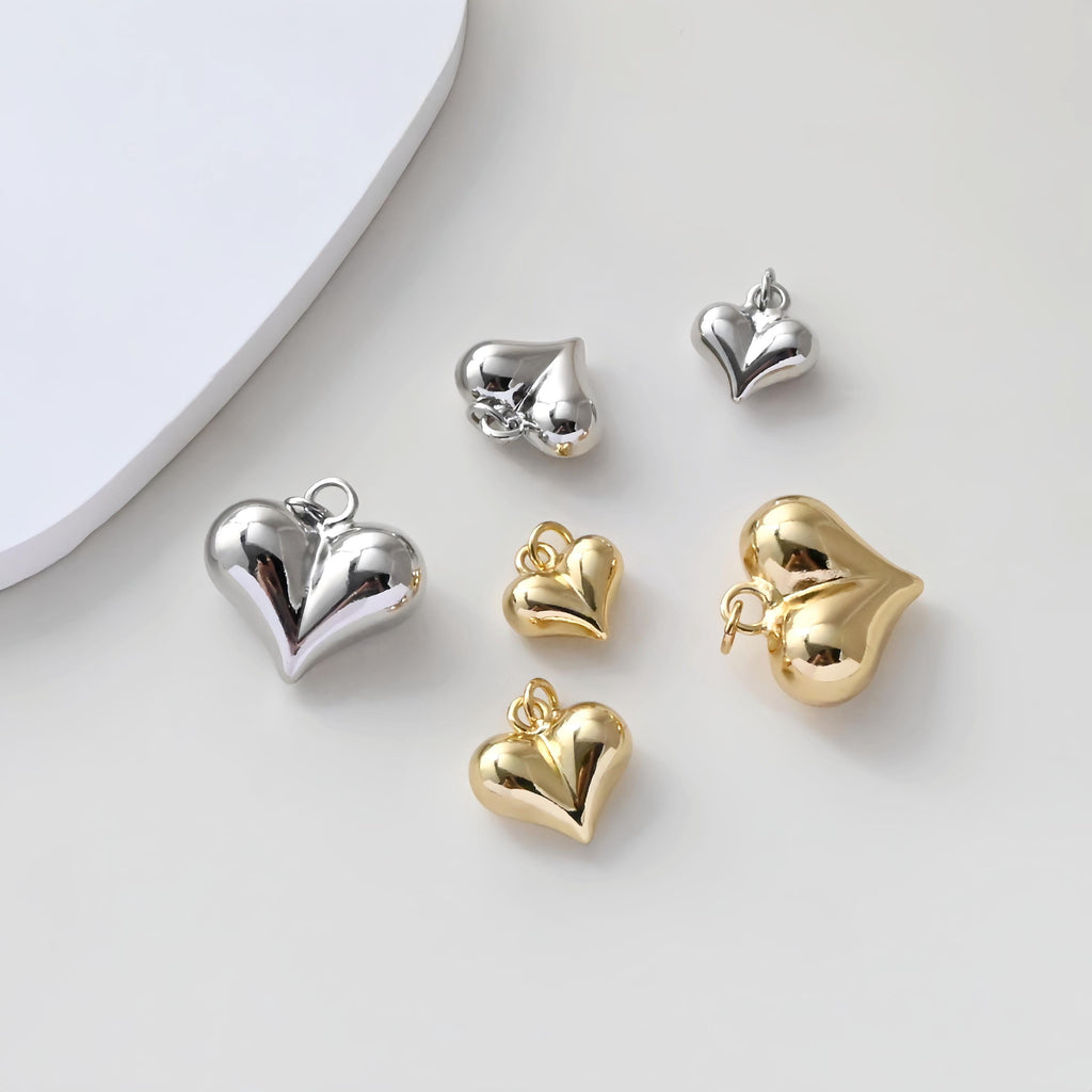 Dijes de corazón de oro, chapados en oro de 18 quilates, colgante de amor 3D, para hacer colgantes en collares y pulseras, accesorios de joyería S1380