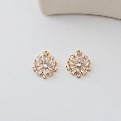 Flower Charm, Cubic Zircon Crystal Flower Pendant, CZ Earring Charms,  Real Gold Plated Brass Earring Charms, Jewelry Findings D0304