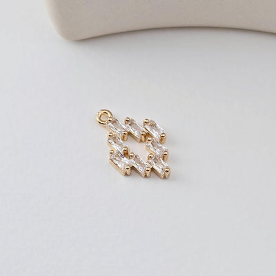 CZ Pave Rhombic Charm, Cubic Pendant, Earring Connectors, Real Gold Plated Brass Earring Charms, Jewelry Findings D0307