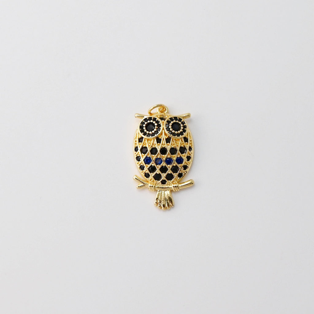 Owl Charms, Dragonflies Pendant, 18K Gold Plated Cubic Micro Pave Charms, The Owl Pendant, Necklace charms, Jewelry Findings S20770