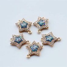 Load image into Gallery viewer, 5pcs Faux Opal Star Connectors, Cubic Zircon Crystal Pendant, Bracelet Necklace Pendant, 14K Real Gold Plated, Jewelry Findings JY089-F106