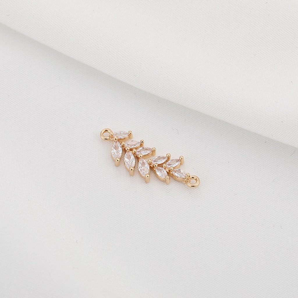 CZ Pave Leaf Connector, Cubic Zircon Crystal Leaves Pendant, Bracelet Necklace Pendant, 14K  Gold Plated Charm, Jewelry Findings R006-F095