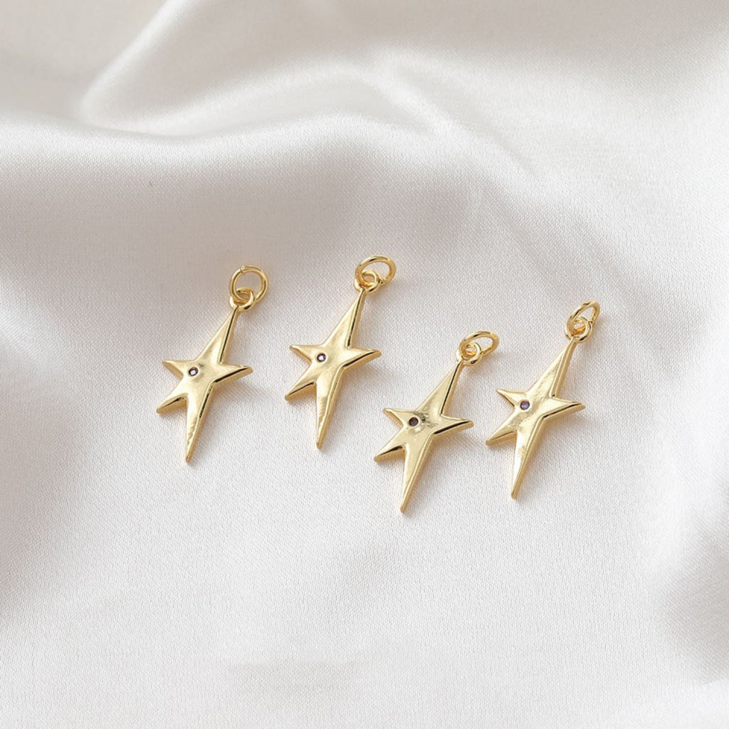 North Star Charms,  Lightning Pendant, CZ Pave Star Pendant, 18K Gold Plated, Necklace Making Star Charms, Jewelry Findings JG026