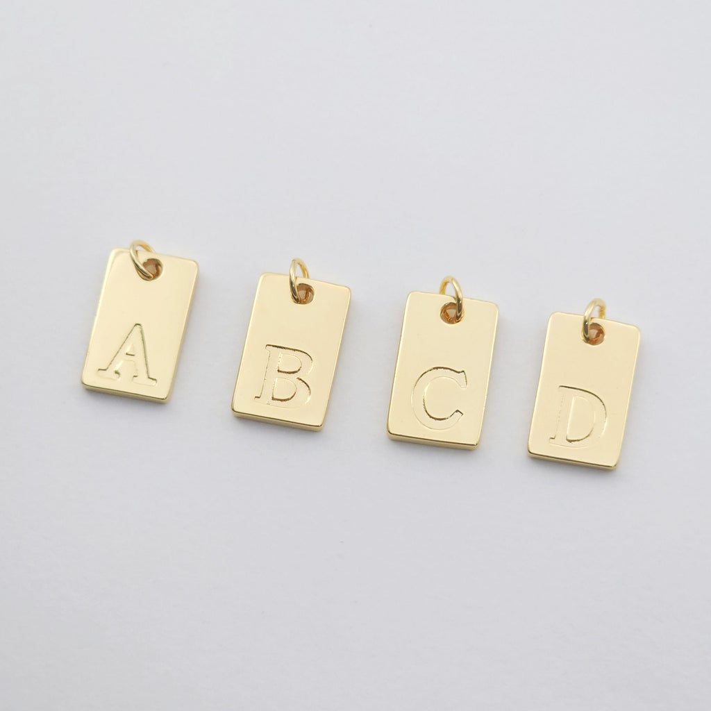 Alphabet Letter Card Charm, Rectangular Pendant, 18K Gold Plated Initial Pendant, Necklace Bracelet Earring Making S1150