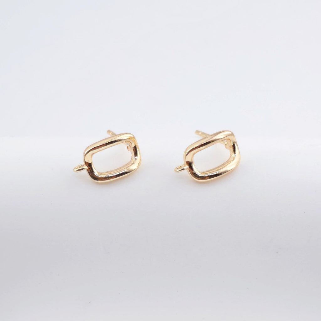 14K Gold Rectangular Earring Post With Loop, Nickel Free Earrings, Ear Stud, Hypoallergenic Earring Findings ZX309