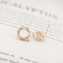 Load image into Gallery viewer, 4PCS Circle Ear Post with Loops, S925 Silver Ear Pin Nickel Free, Micro CZ Pave, 10mm, 18K Gold Plated Circle Stud Earring Finding ZX038