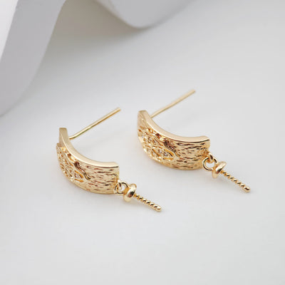 قرط أذن مستطيل منحني مع أغطية الكفالة، دبوس فضي S925، خالٍ من النيكل، مطلي بالذهب/الفضة عيار 18 قيراطًا، ZX210