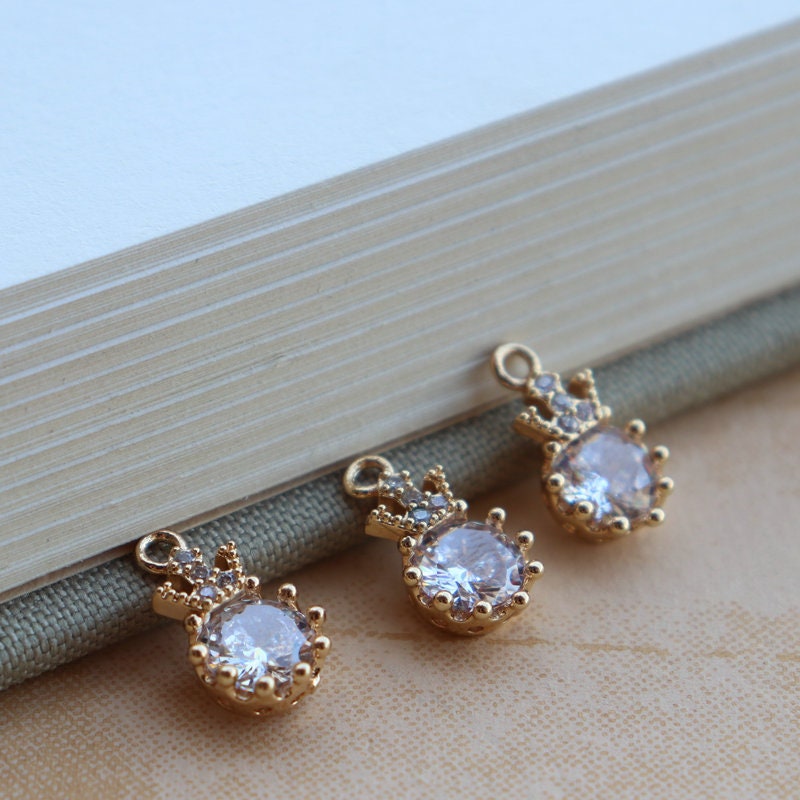 10pcs CZ Pave Crown-shaped Charm, Cubic Zircon Crystal Pendant, Bracelet Necklace Pendant, 14K Real Gold Plated, Jewelry Findings JY066-F155
