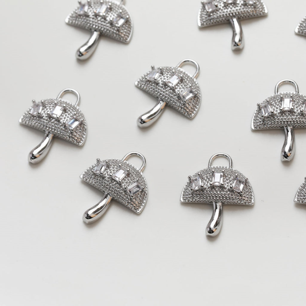 Mushroom Charm, 14K Gold/Silver Plated CZ Pave Pendant, Neckalce Bracelet Making Pendant, Jewelry Supply Finding GZ119