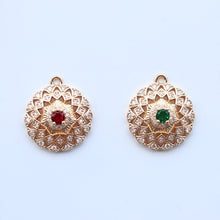 Cargar imagen en el visor de la galería, 5 colgantes bohemios redondos con pavé de circonita cúbica, para pulsera y collar, chapados en oro auténtico de 14 quilates, accesorios de joyería JY057-F211