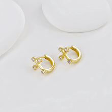 Load image into Gallery viewer, Cross Ear Hoops Pave CZ, Round Hoops, 13mm, 18K Gold Plated Leverback Earrings, Huggie Hoops Earring D0552