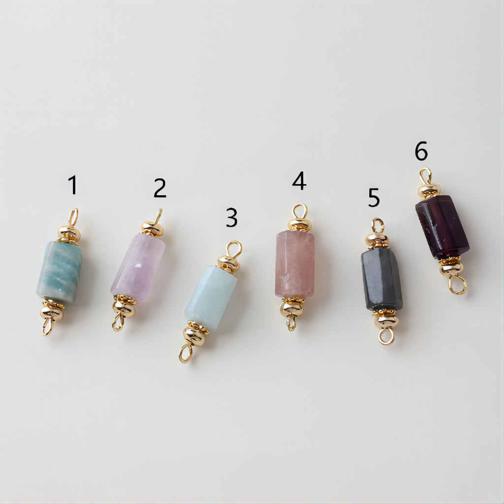 Dijes de conector de piedras preciosas, colgante de piedra de cristal, chapado en oro de 14 quilates, 23 mm, accesorio para bisutería GK007