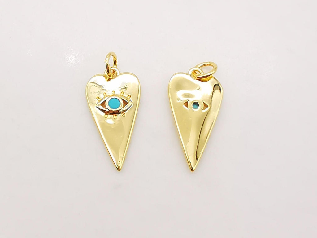 Heart Shape Evil Eye Charm, 18K Gold Plated Micro CZ Pave Eye Pendant, 20x10mm, Necklace Making Charm, Jewelry Findings S914