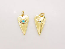 Load image into Gallery viewer, Heart Shape Evil Eye Charm, 18K Gold Plated Micro CZ Pave Eye Pendant, 20x10mm, Necklace Making Charm, Jewelry Findings S914