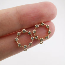 Load image into Gallery viewer, 4PCS Circle Ear Post with Loops, S925 Silver Ear Pin Nickel Free, Micro CZ Pave, 13mm, 18K Gold Plated Circle Stud Earring Finding ZX047