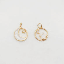 Load image into Gallery viewer, Enamel Moon &amp; Star Charm, 18K Gold Plated, Pave CZ Round Pendant, Necklace Making Charm, Jewelry Findings S20387