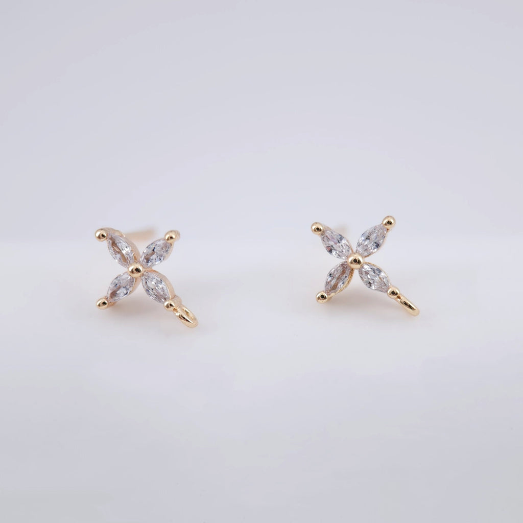 أقراط على شكل زهرة لطيفة بأربع بتلات مع حلقات، مصنوعة من الفضة الإسترليني 925 وخالية من النيكل، ونتائج أقراط مضادة للحساسية ZX240