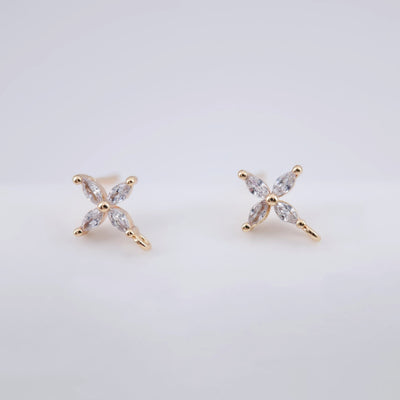 Hermosos pendientes de flor de cuatro pétalos con aros, de plata S925, sin níquel, hipoalergénicos, ZX240