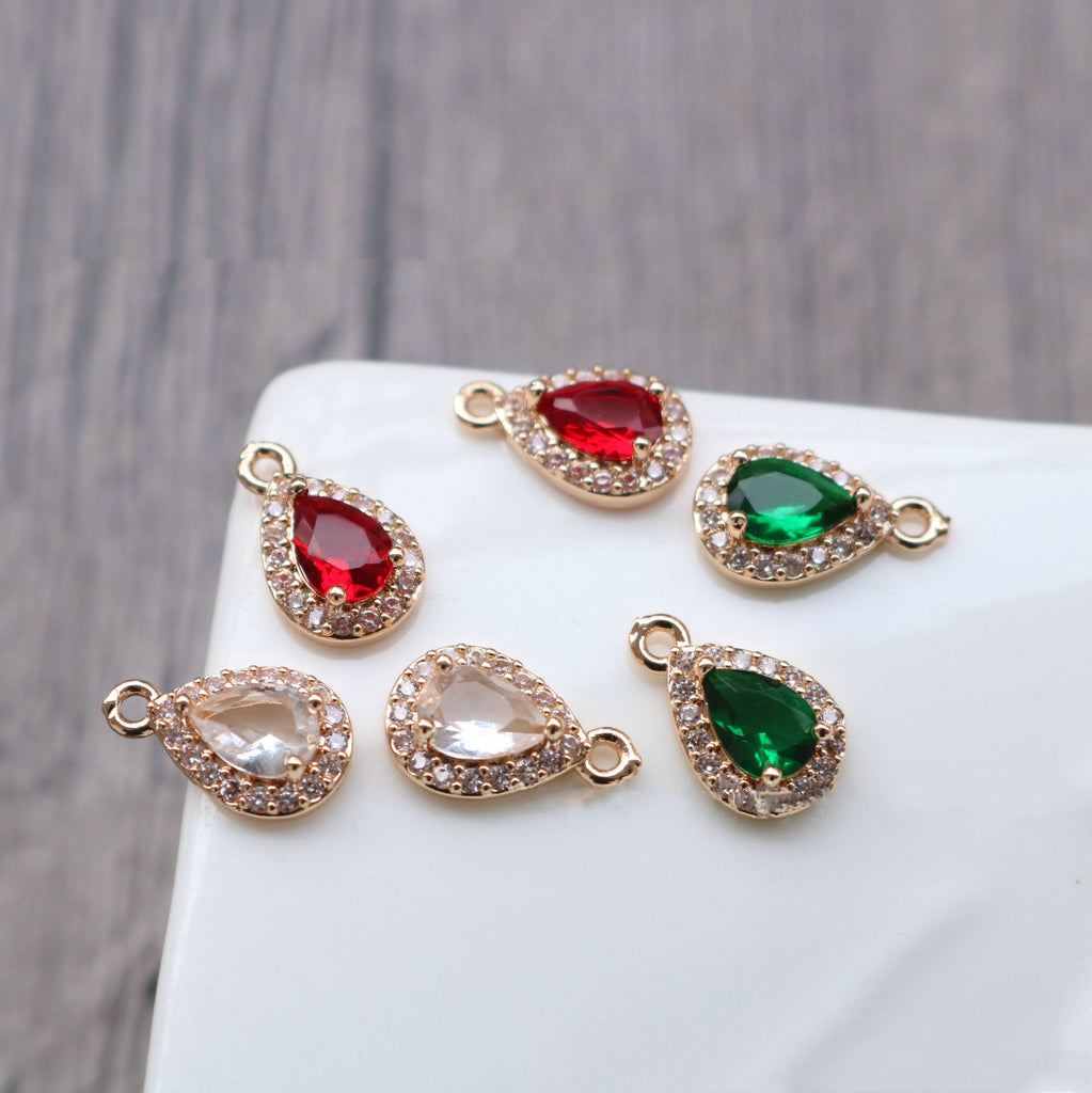 10 قطع - دلايات كريستال صغيرة على شكل دمعة، مطلية بالذهب عيار 14 قيراطًا، قطع مجوهرات HL032-F165