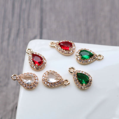 10pcs- Crystal Tiny Teardrop Charms, 14K Gold Plated Teardrop Pendant, Jewelry Findings HL032-F165
